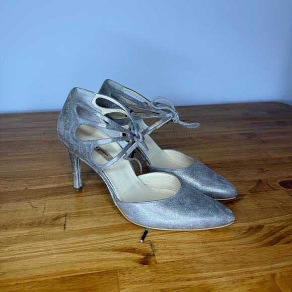 Paul Green Justine Silver Metallic Lace Up Pointed Toe Heels Size 7 - Picture 1 of 5